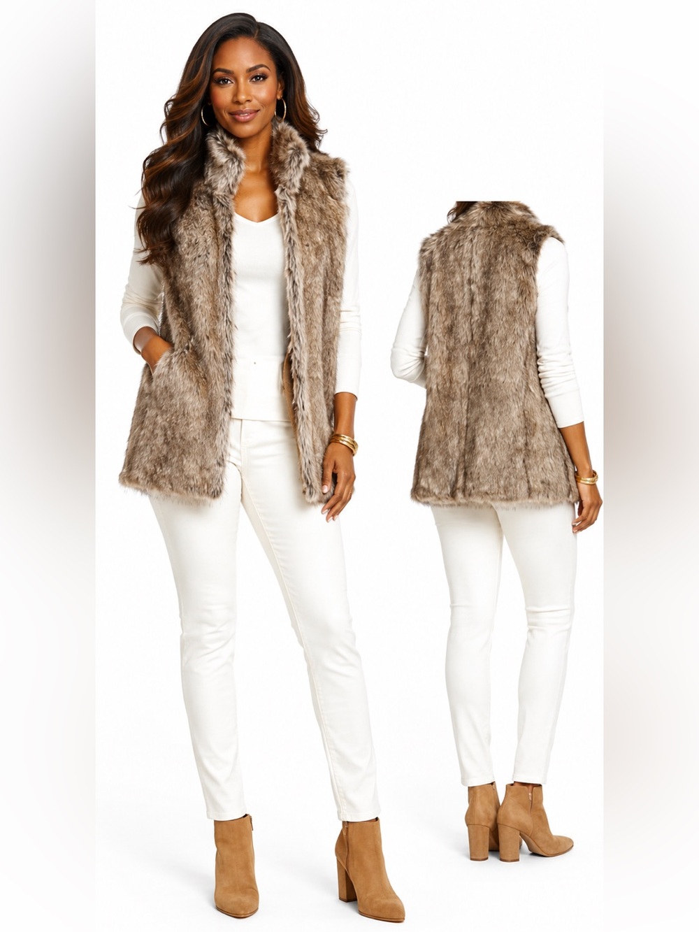 Banana Republic Faux Fur Vest Beige Brown Quilted
Linino XS
